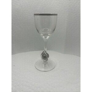 Atlas Crystal Platinum Trim Ball Stem Cordial Glass Czechoslovakia Josef Stanik